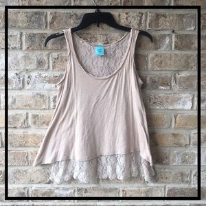 KHAKI TAN TANK TOP JERSEY & LACE